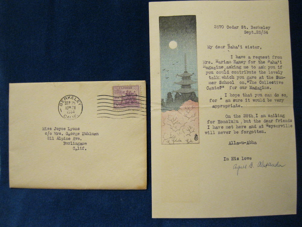 Letter from Agnes Alexander 
      to Joyce Lyon 25 Sept 1934