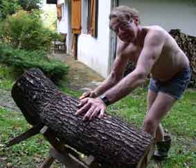 cutting oak log