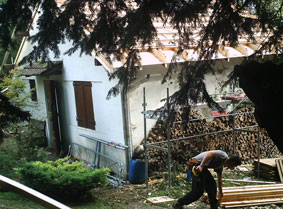 preparing to lay the roof tiles