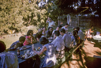 Dinner under big tree 1957