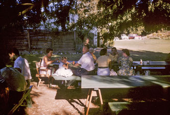 Dinner under big tree 1957