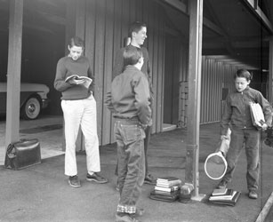 Waiting for school bus 11nov1957