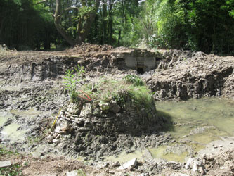 island in pond under renovation