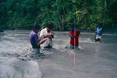 SPC trainees measuring water pollution