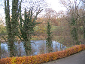 lake in front of abbey