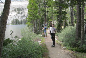 walking along May Lake