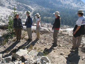 family on the trail to Raisin Lake