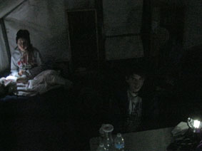 in the tent at night