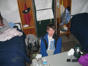 Gregory in tent
