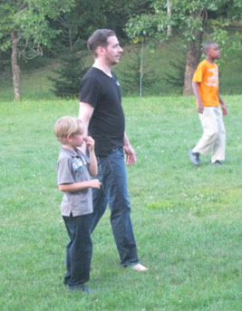 Benji and Alex playing football