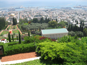 Shrine of the Bab and Archives from upper terraces